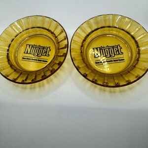 Vintage John Ascuaga's Nugget Hotel Casino Reno Nevada Amber Glass Ashtray Pair